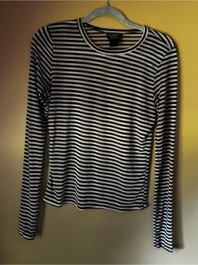 Striped Long Sleeve Crewneck Tee - Black & White